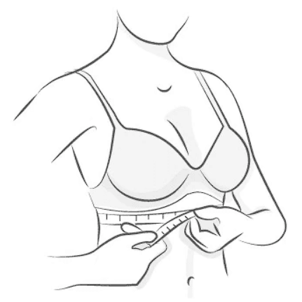 Measuring tape positioned around the ribcage for a bra band measurement