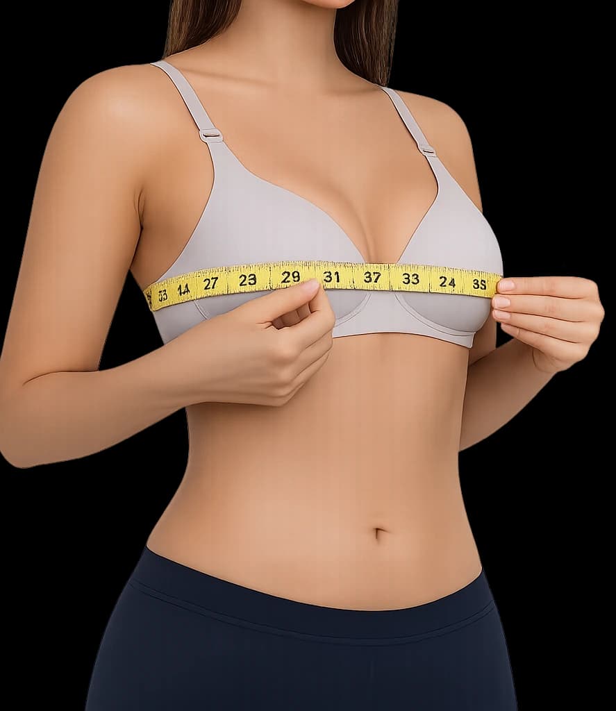 Measuring tape around the fullest part of the bust
