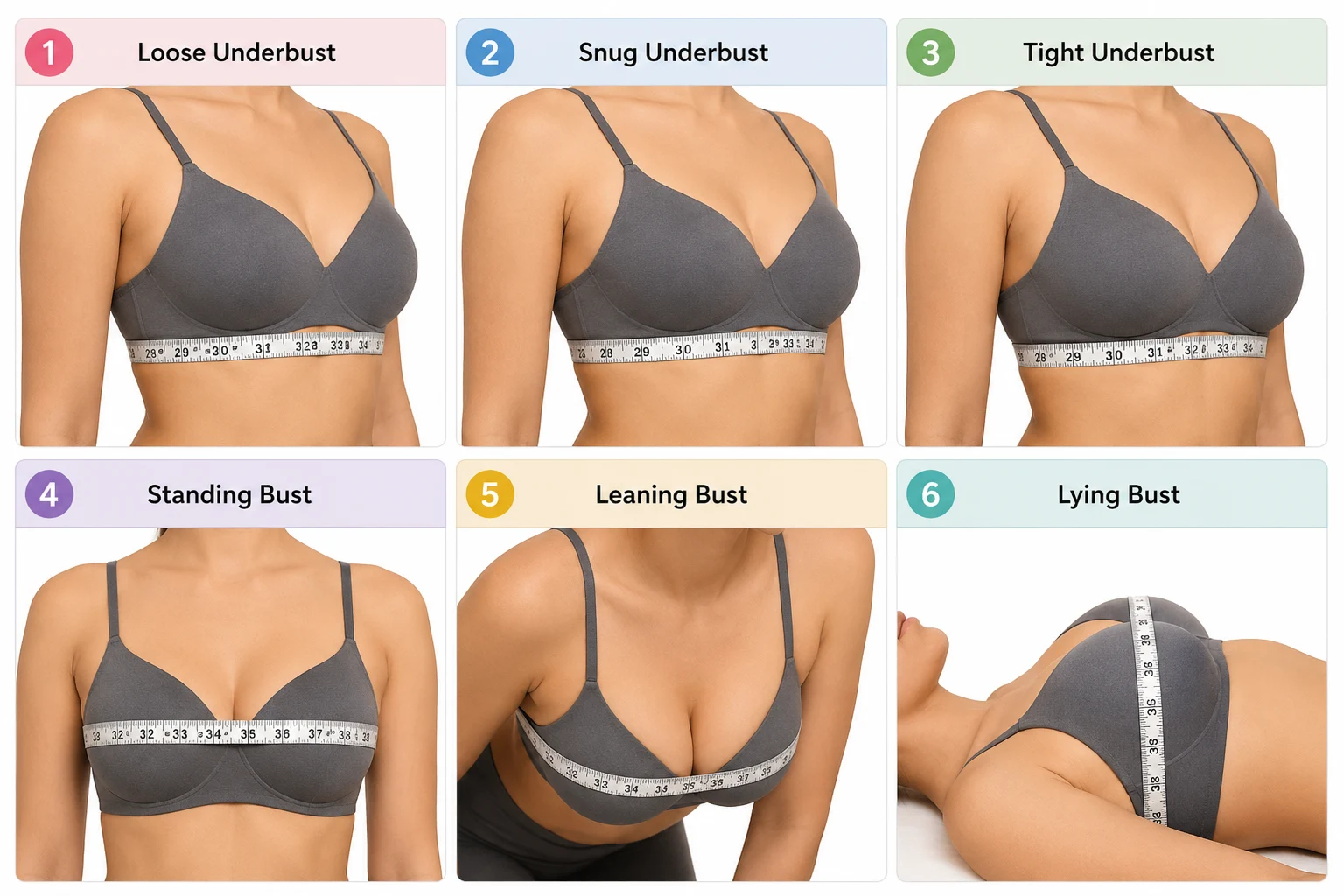 Advanced 6 point bra size measurement method for underbust and bust measurements